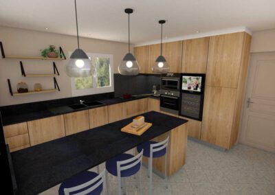 Vue en 3D avec table à manger