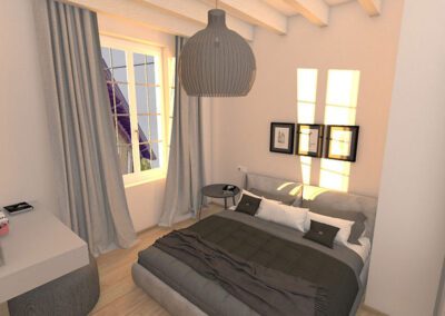 Vue 3D chambre confortable contemporaine grise
