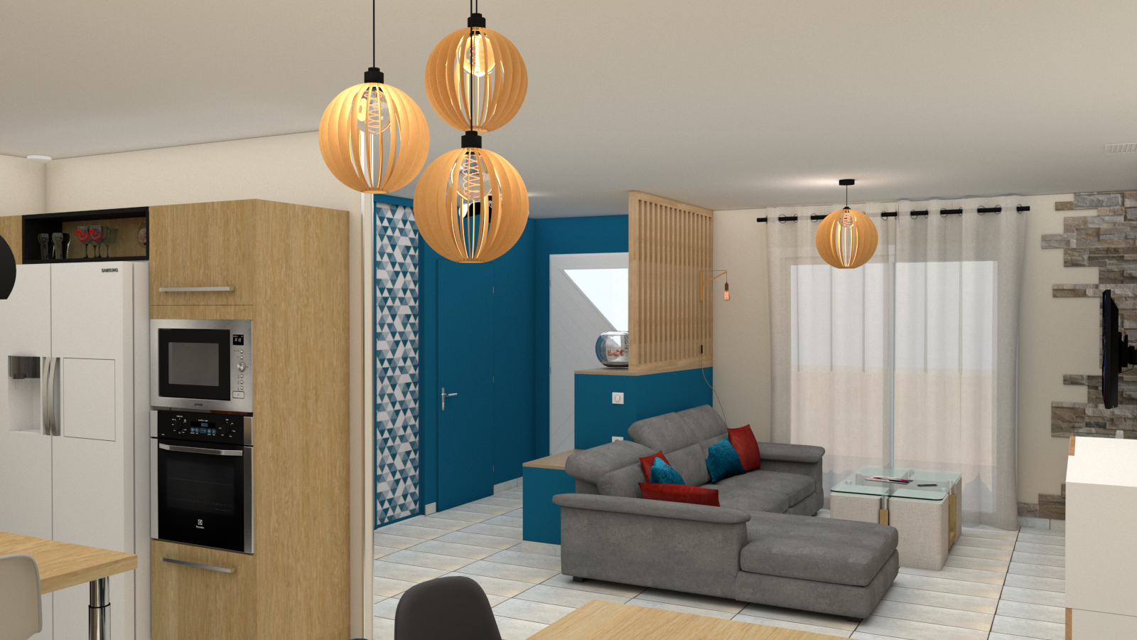 Vue 3D réaliste de la salle à manger (état projeté) Vue 3D réaliste de la salle à manger (état projeté)