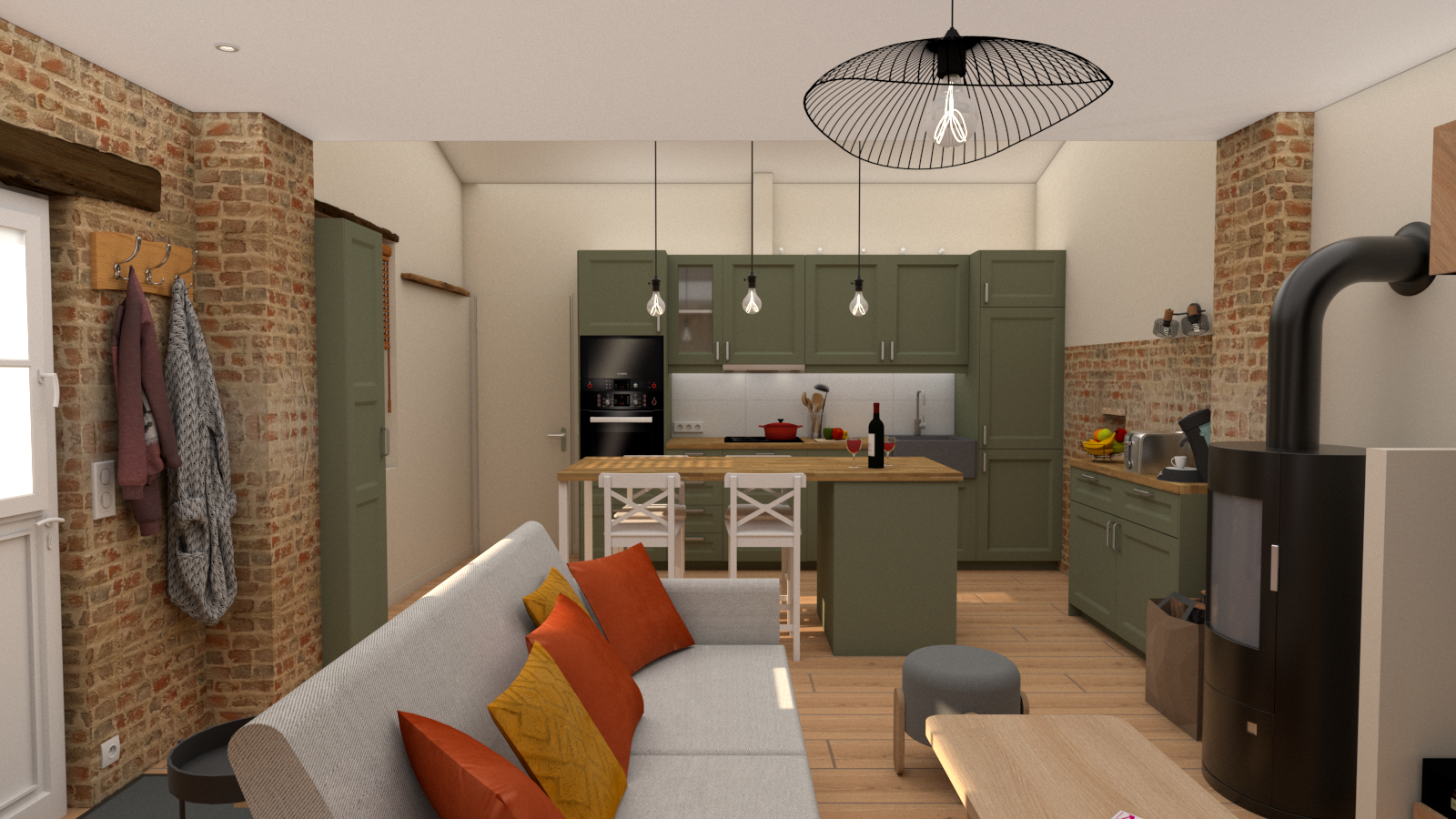 Vue 3D réaliste de la salle à manger (état projeté) Vue 3D réaliste de la salle à manger (état projeté)