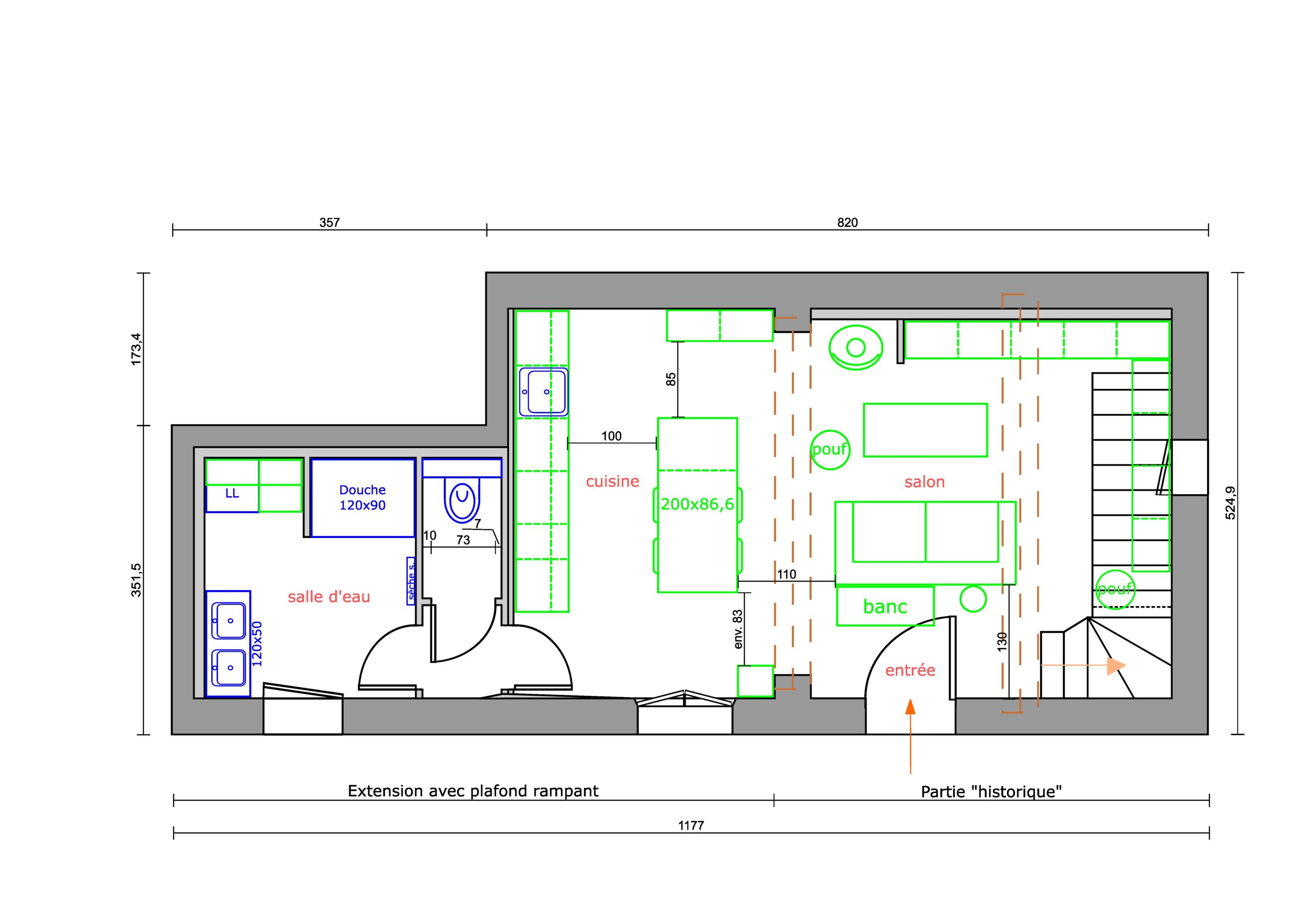 plan-pigeo-RDC Photographie du salon après travaux